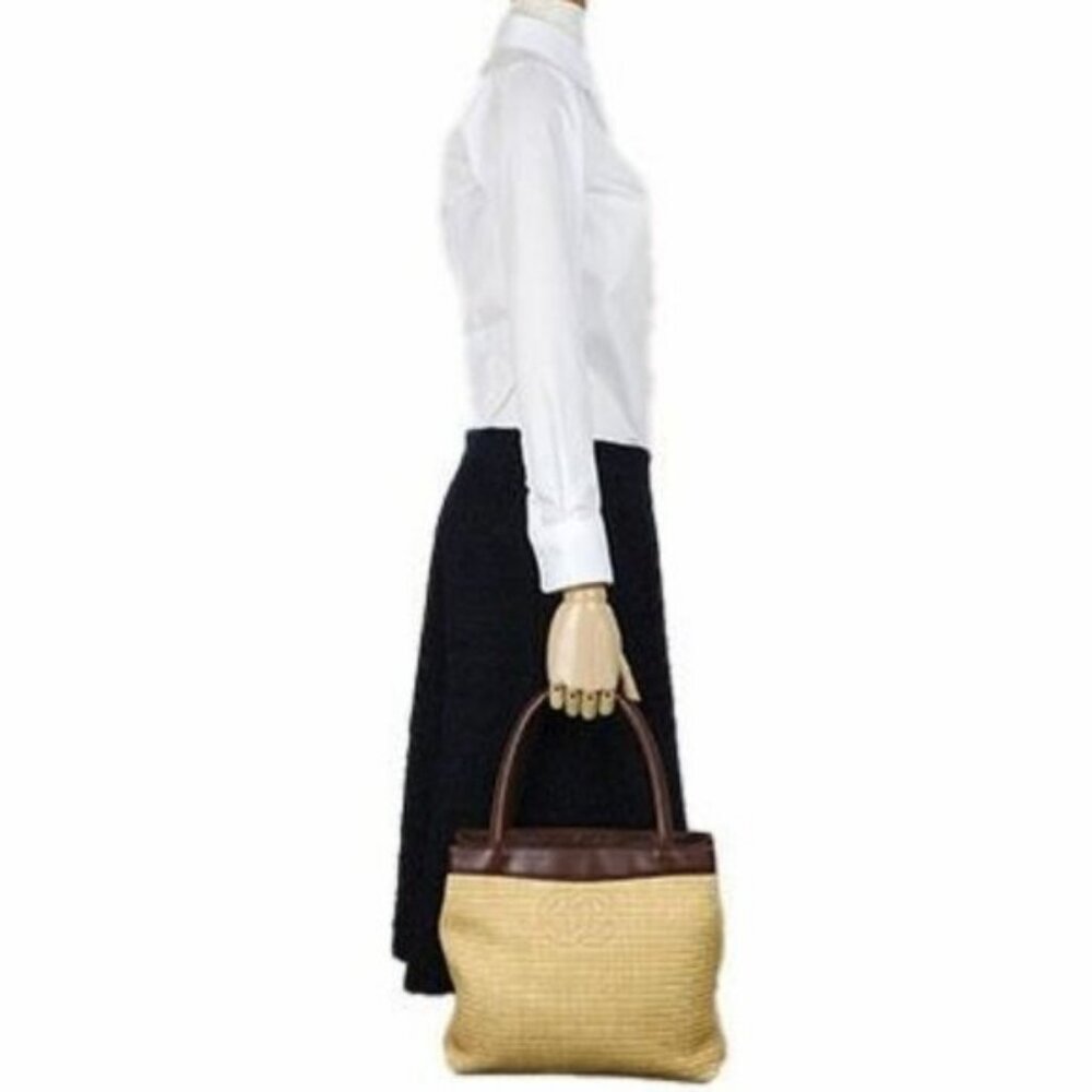 CHANEL Raffia Tote Summer Shoulder Bag Straw Beige Brown - Picture 4 of 13